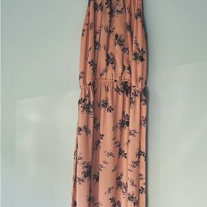 Flowing, lined, floor length, pale pink dress